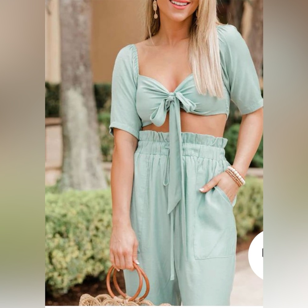 NWOT Pink Lily Green Tie Crop Top